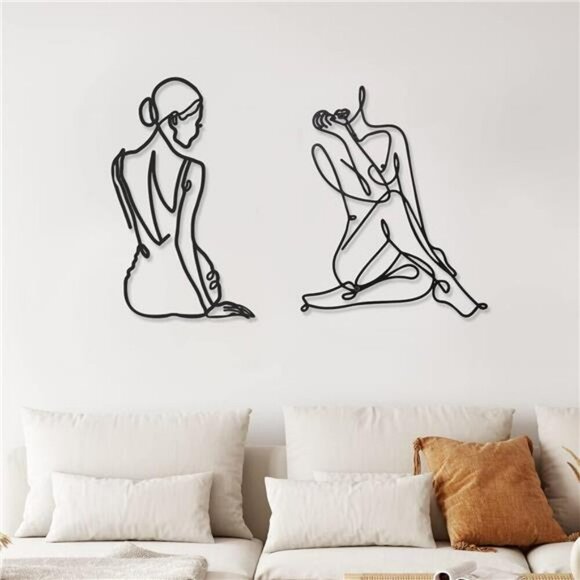 Metal Wall Art Set of 2 Abstract Woman Modern Minimalist Home Decor Black Art - Picture 1 of 8